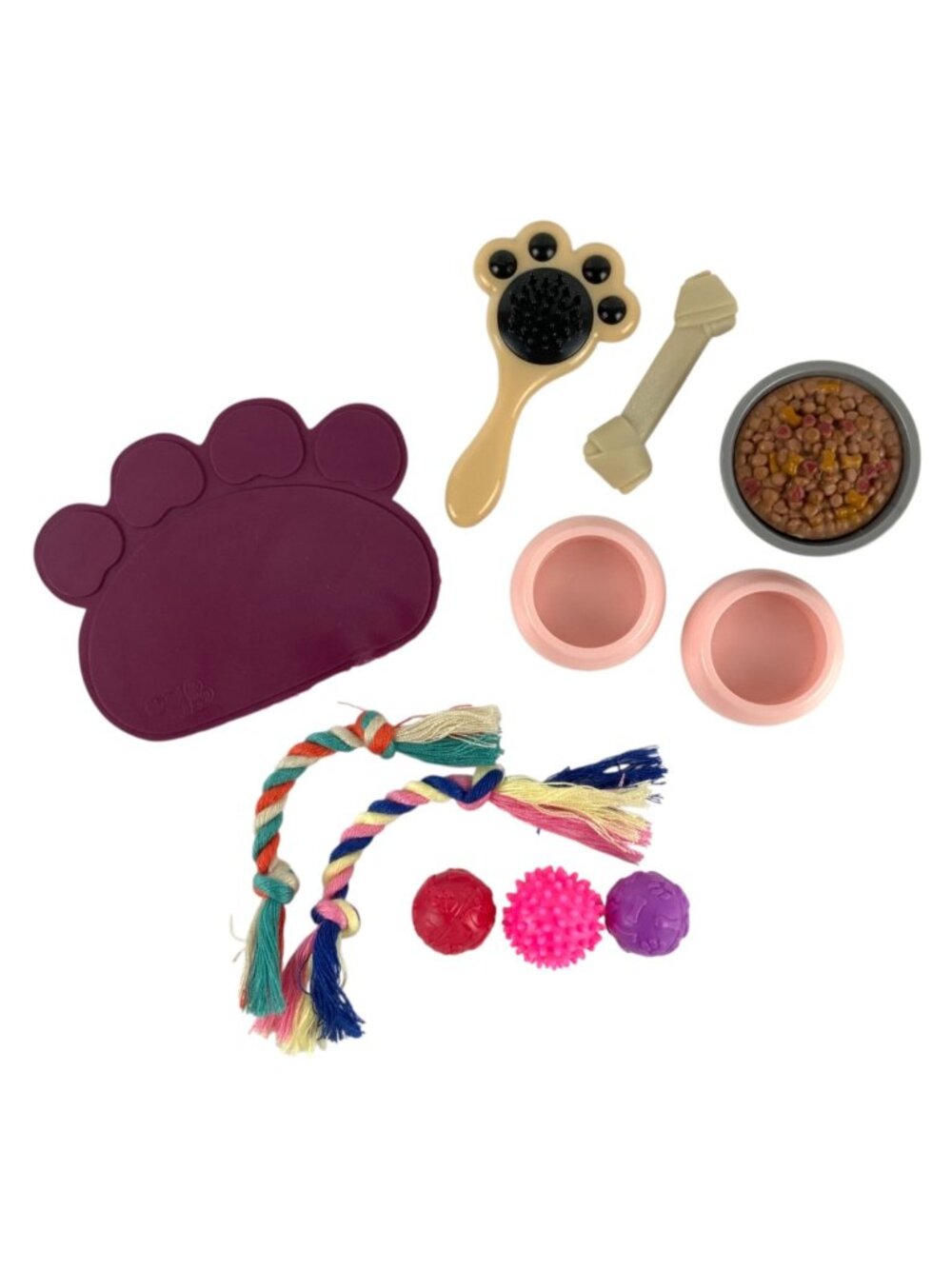Our Generation Dog Accessories Lot Includes Food Dishes Mat Toys Grooming Battat